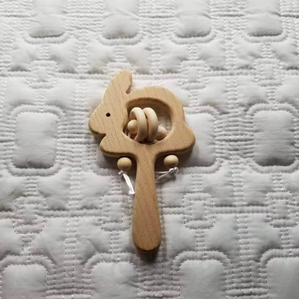 D & C TOYS - Wholesale Handheld Rattle - Baby - Easter Bunny Wooden Rattle
