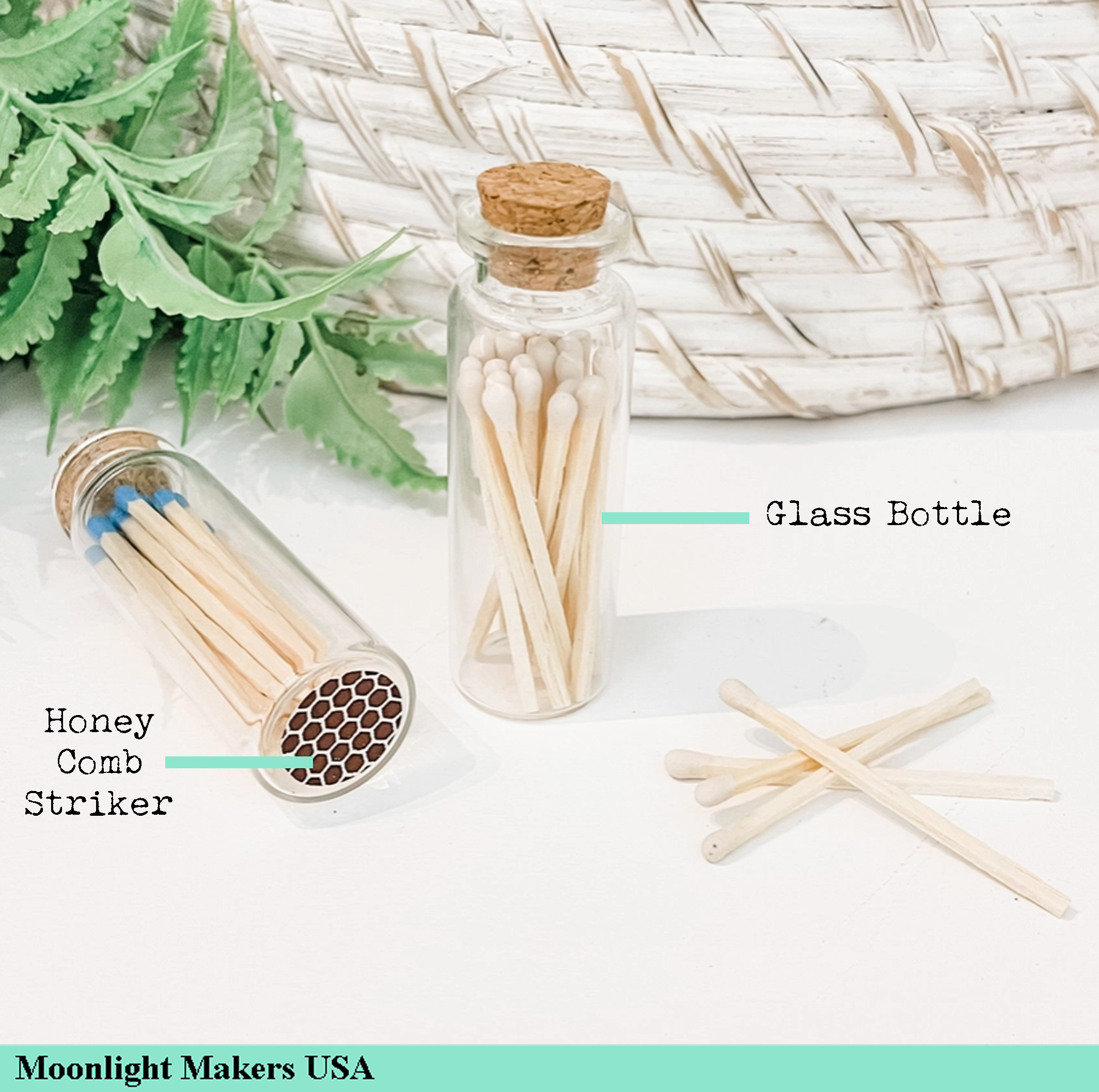 Moonlight Makers - Wholesale Matches - Fancy Safety Matches in Glass Vial - 8 COLORS - (MV20)6