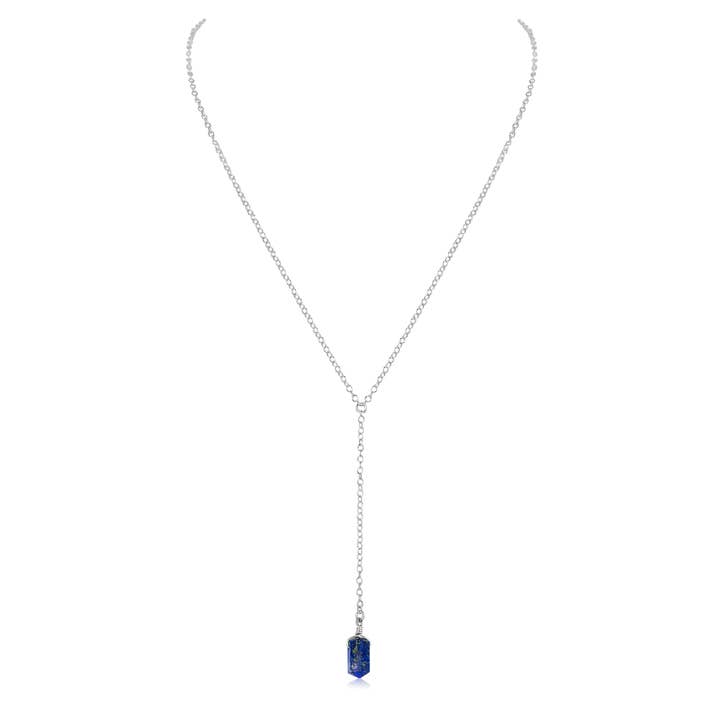 Lapis Lazuli Double Terminated Mini Crystal Point Lariat Necklace for wholesale by Luna Tide