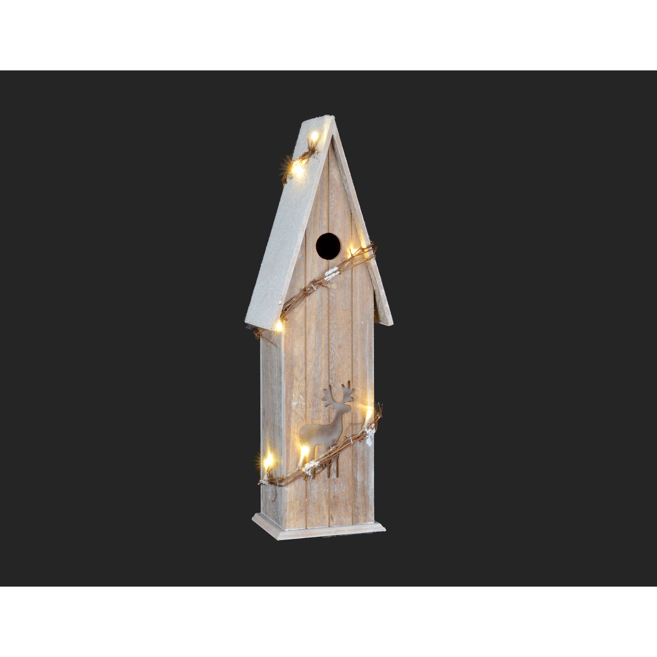 Christmas Tradition - Wholesale Christmas Decoration - 21x6x5" Natural Wood Birdhouse w/Deer & LED Lights2