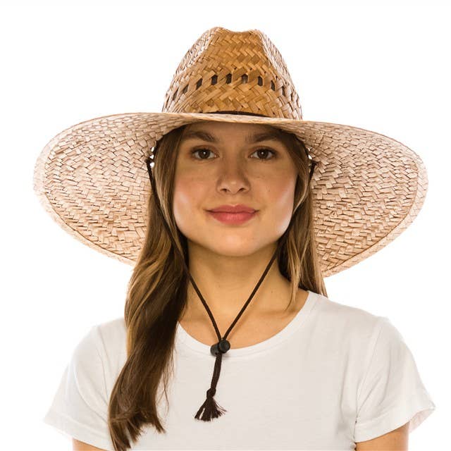 Olive & Pique - Wholesale Straw Hat - Unisex - Palm Leaf Lifeguard Hat with Vented pattern & Chin Cord