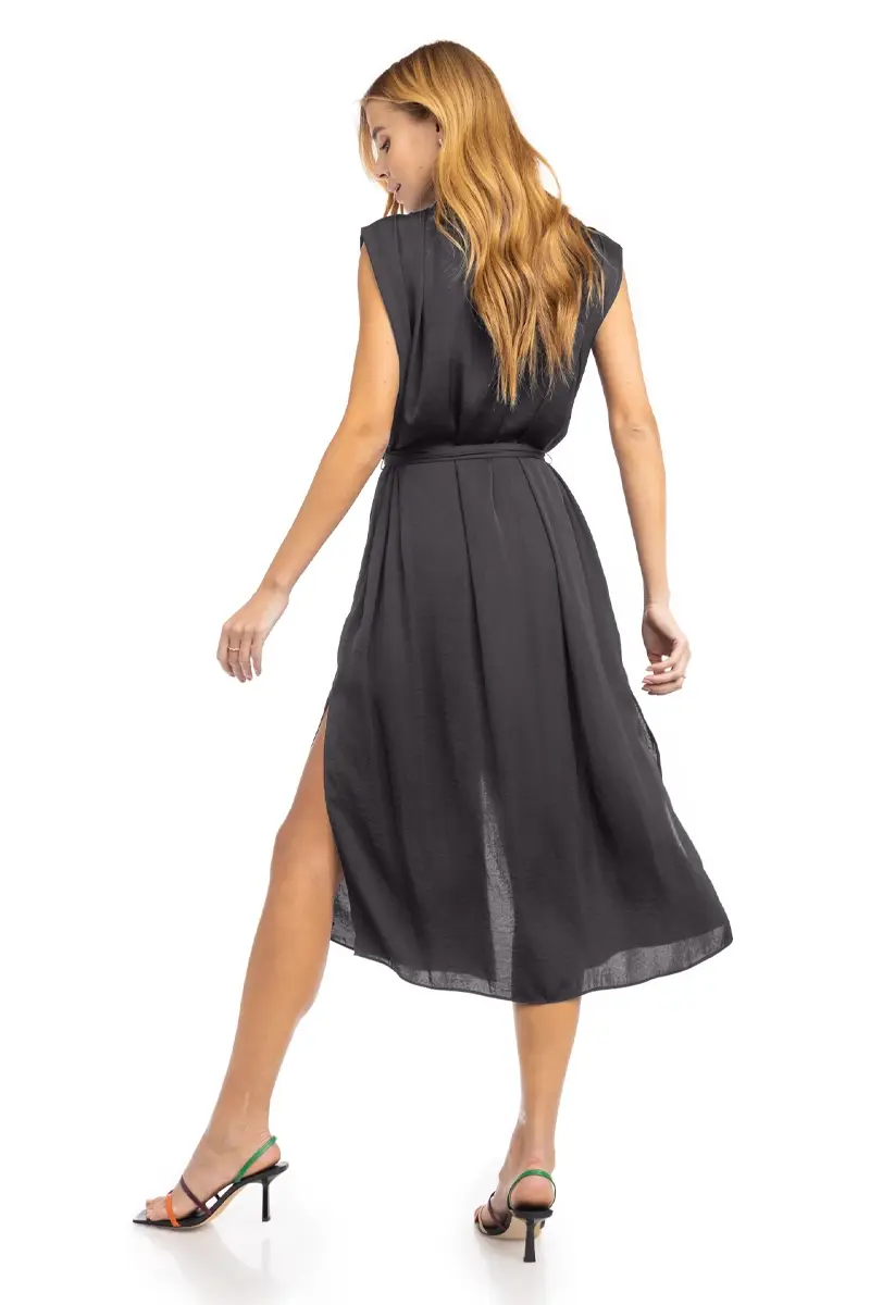 Naked Zebra – Vestido - Mulher por atacado – Vestido Midi com Mangas Curtas e Ombros Plissados4