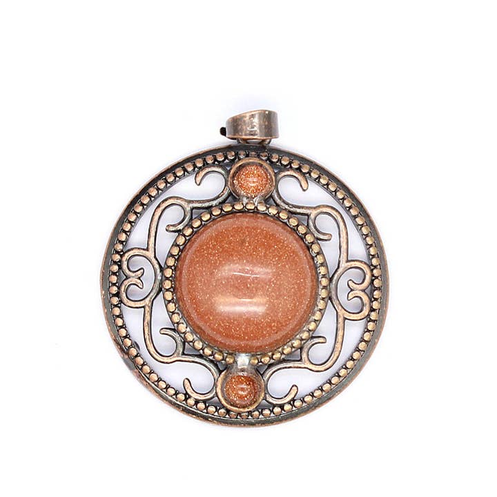 Mio Queena - Wholesale Individual Charm/Pendant - Vintage Natural Stone Hollow Circular Charm Pendant - CS7