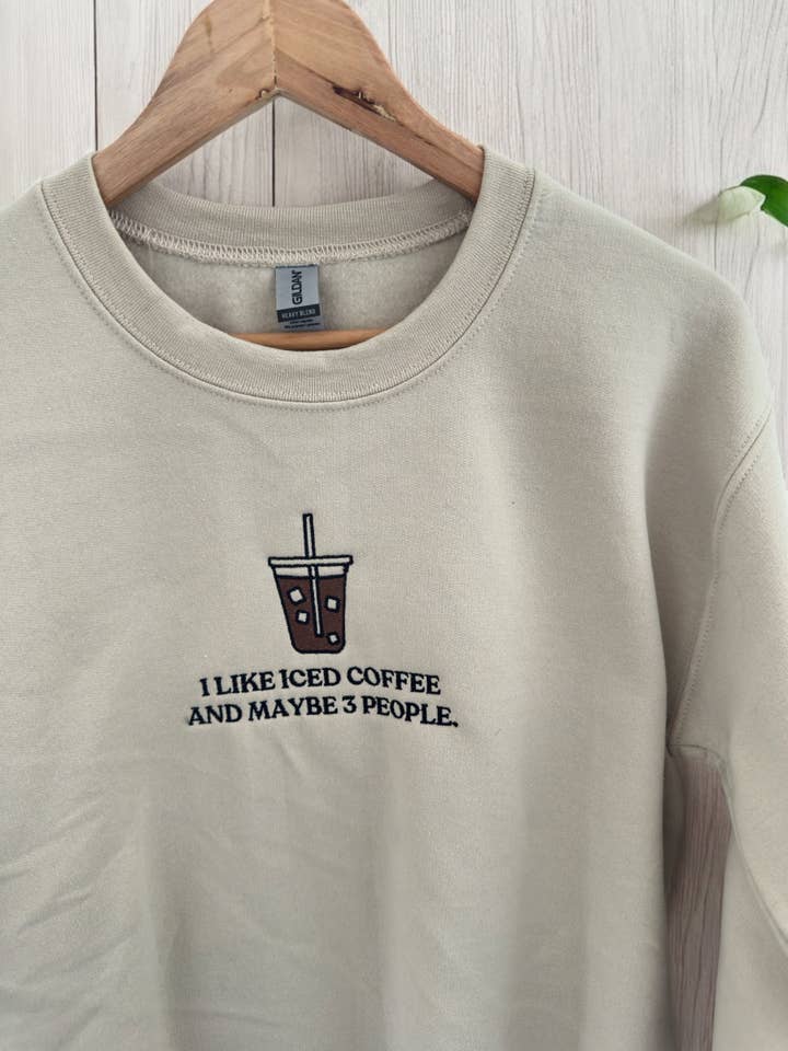 Iced Coffee Embroidered Crewneck for wholesale by Stitch & Style Clothing Co