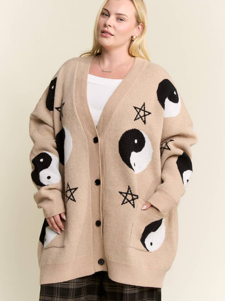 JADE BY JANE PLUS - Wholesale Cardigan - Women's - Yin Yang Star Knit Cardigan (Plus size)2