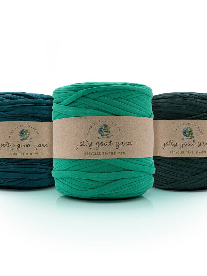 Trio of Dark Green T-Shirt Yarn for wholesale by Jolly Good Yarn