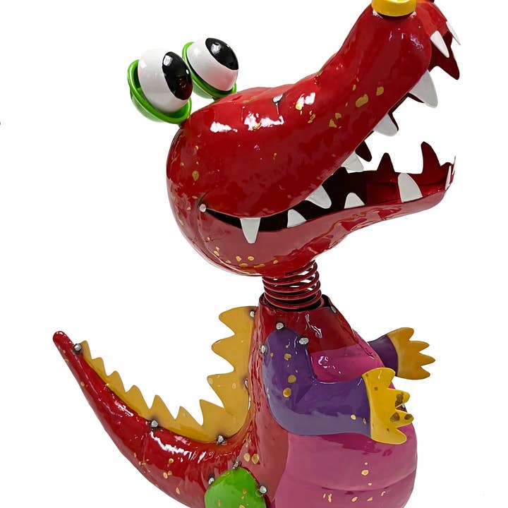 Colorful Enameled Metal Alligator Statue for wholesale by Continental Art Center