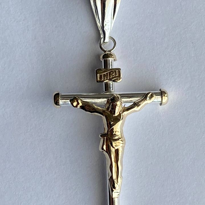 Crucifix Pendant in 925 Silver & 10k Gold - 5 cms for wholesale by QURI