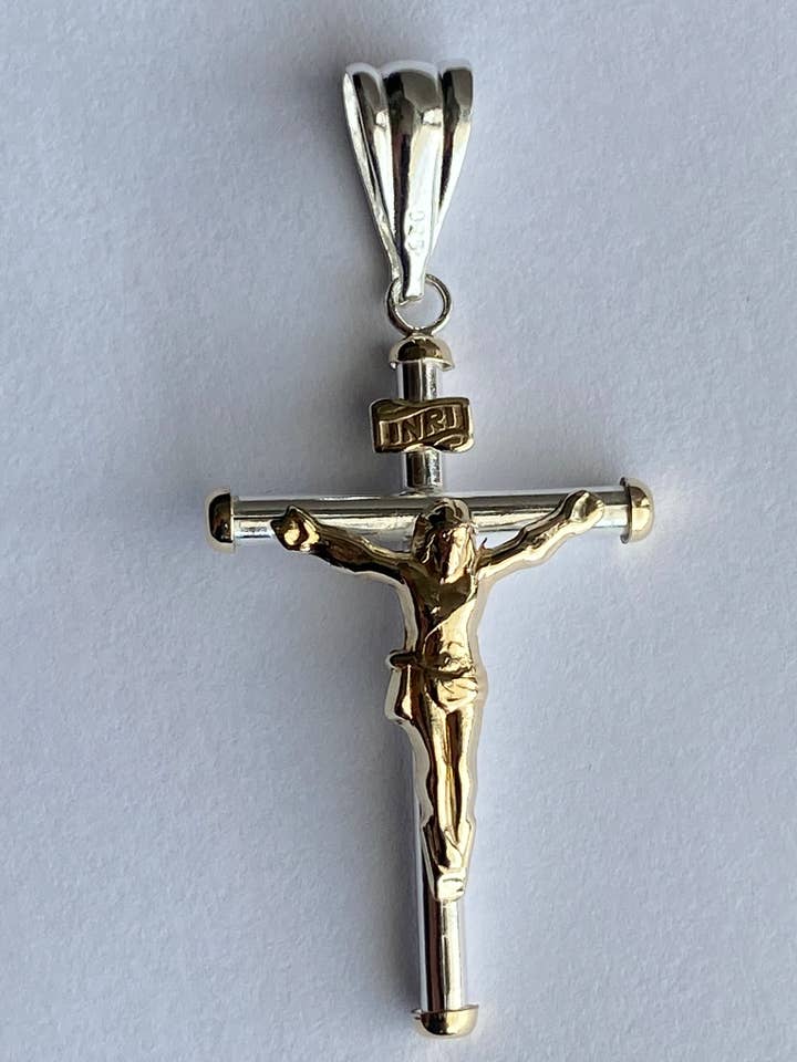 Crucifix Pendant in 925 Silver & 10k Gold - 5 cms for wholesale by QURI