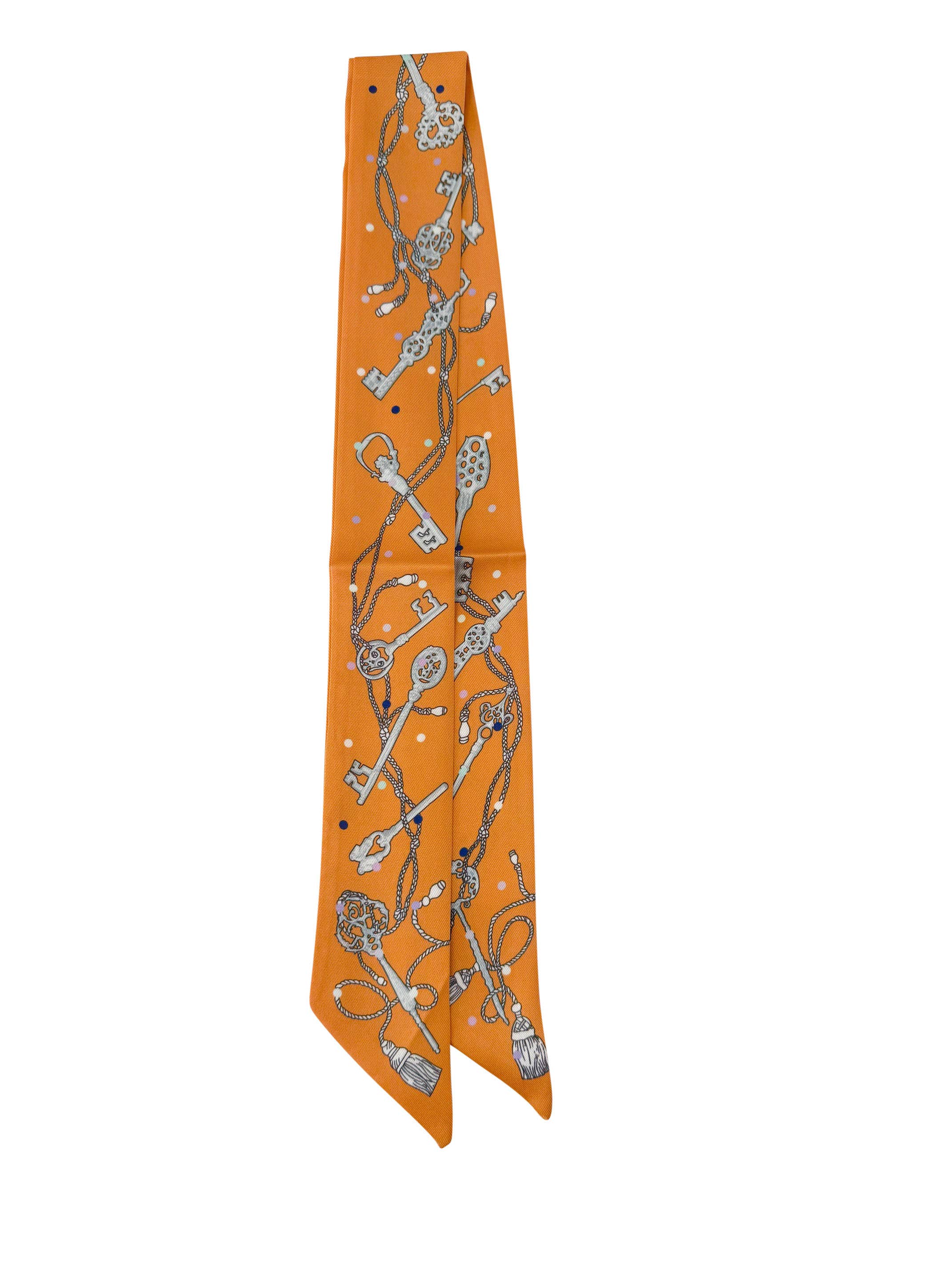 Gemelli - Wholesale Scarf - Women's - Knotted Orange Key Print Game Day Scarf Necklace GS81