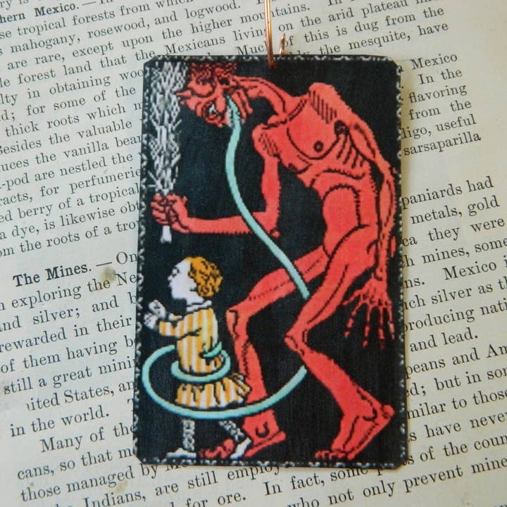 Ornement Krampus rouge Krampus et gravure sur bois enfant pour la vente par Sarah Wood Studio