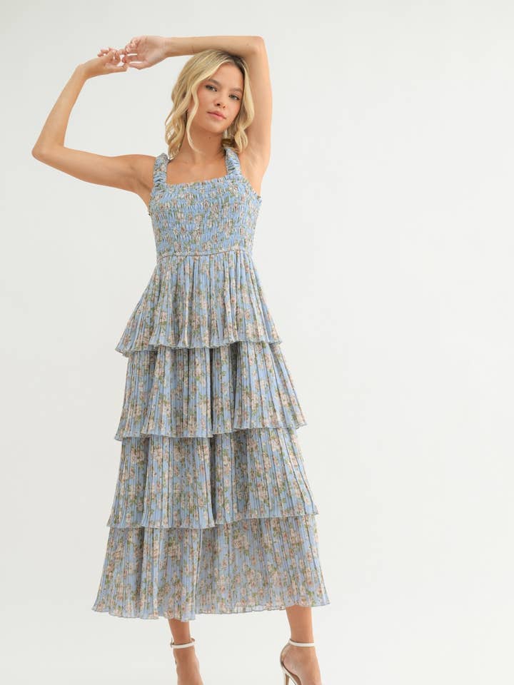 FLORAL TIERED LAYER MIDI DRESS / WL24-9711 for wholesale by Wishlist Apparel