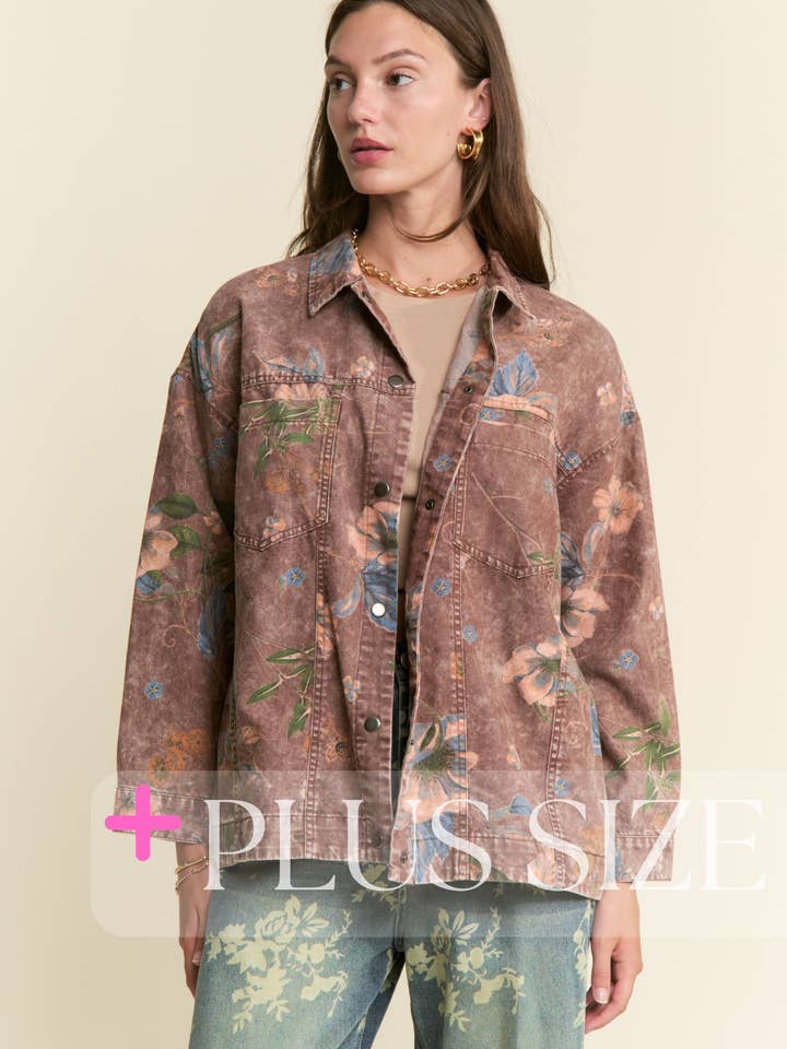 Plus Size ~ Floral Print Denim Long Sleeve Jacket for wholesale by J.NNA