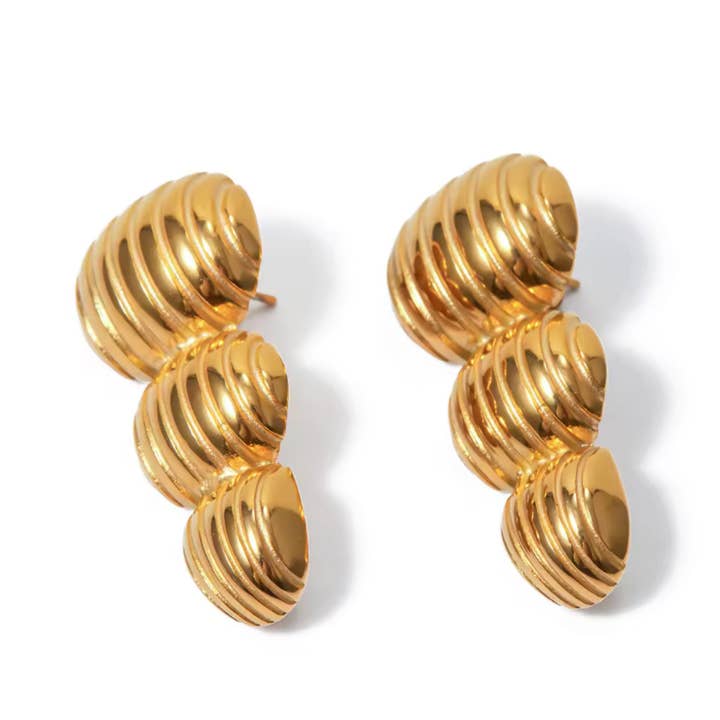 HoopLa - Wholesale Dangle Earrings - Triple Ripple- Steel 14K drop Earring