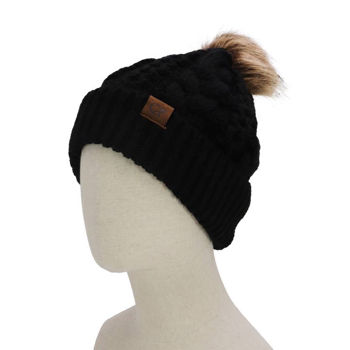 SORTIERT Spiralkabel Gestrickte Zottelige Kunstpelz-Bommelmütze für den Großhandel auf Faire2