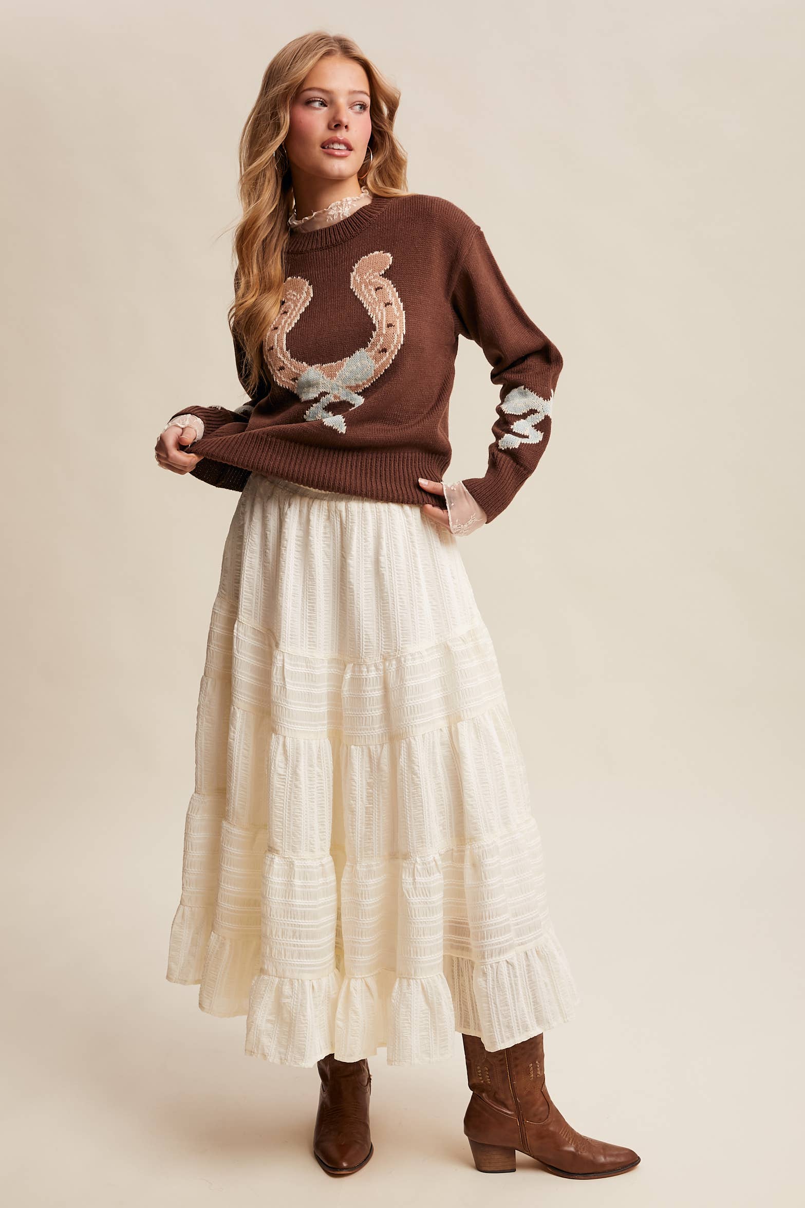 Listicle - Vente Pull en maille – femme - Pull en tricot à col en fer à cheval LSW103523