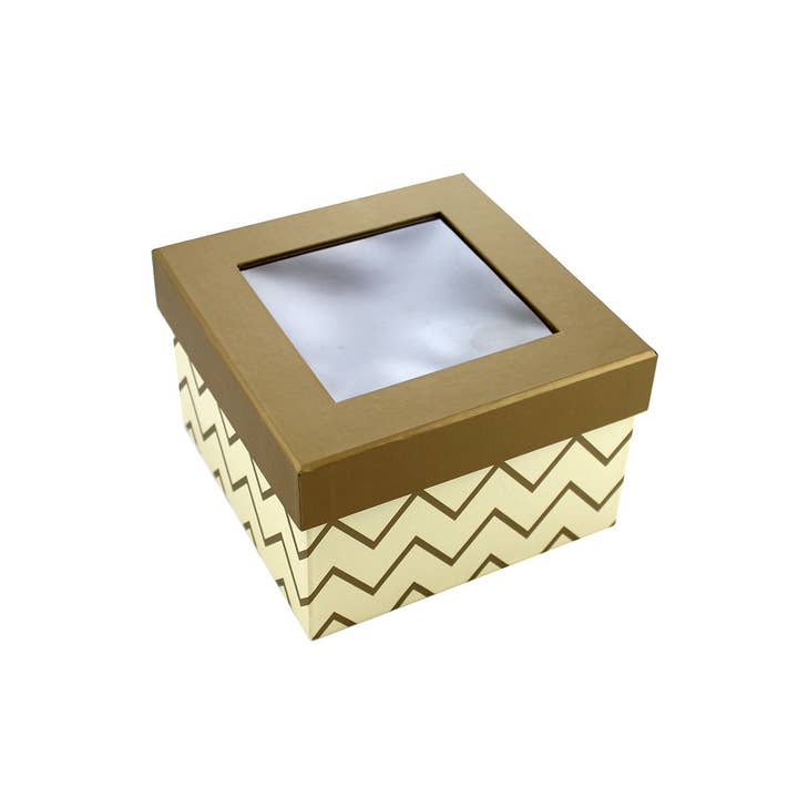 Gadsby – wholesale Gift box – Small Square Hamper Box with Window - Gold & Cream Gift Box