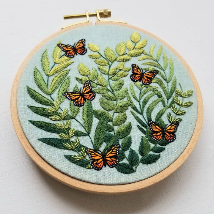 "Love Grows" butterfly hand embroidery kit for wholesale by Jessica Long Embroidery