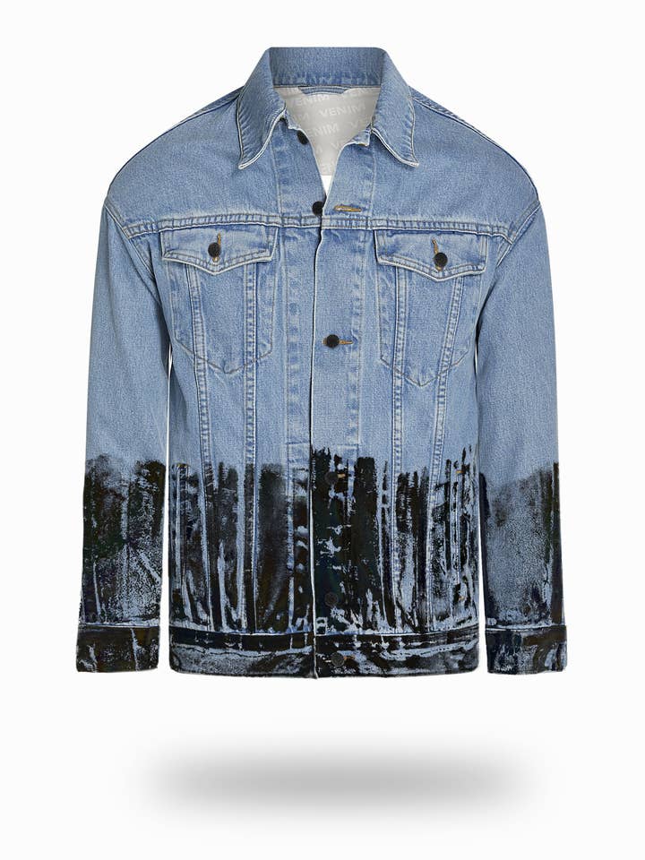 Jaqueta jeans de lavagem leve mais longa com folha de óleo da meia-noite por atacado de VENIM