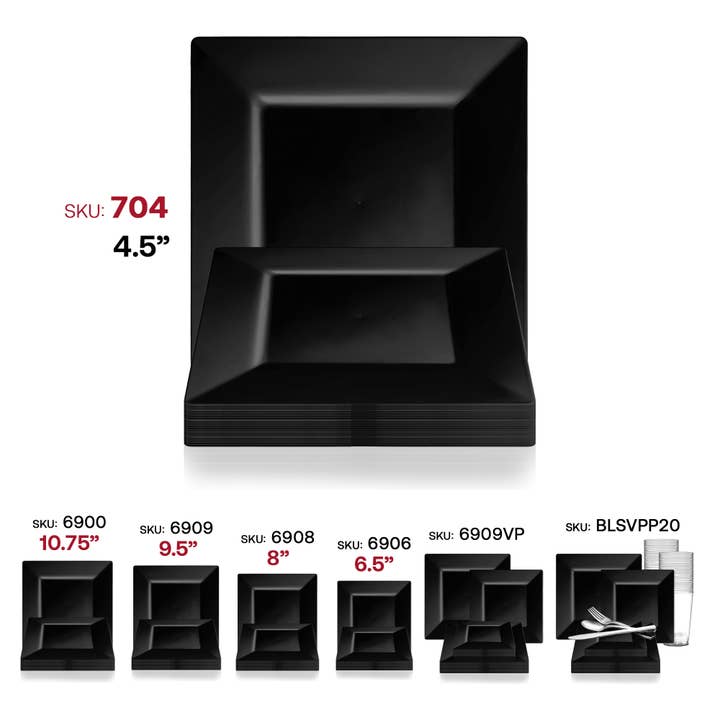 Smarty had a Party - Wholesale Disposable Plate - 4.5" Black Square Plastic Pastry Plates - 240 pcs