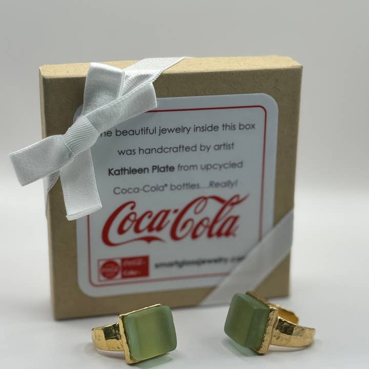 Recycled Coca-Cola Glass Ring Gold | Handmade Glass Jewelry for wholesale by Smart Glass Recycled Jewelry