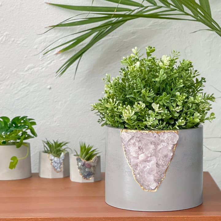Planters Made in the USA – Vaso de plantas por atacado – PLANTER QUARTZ ROSE 6 polegadas, plantadora geode grande, vaso cristal3