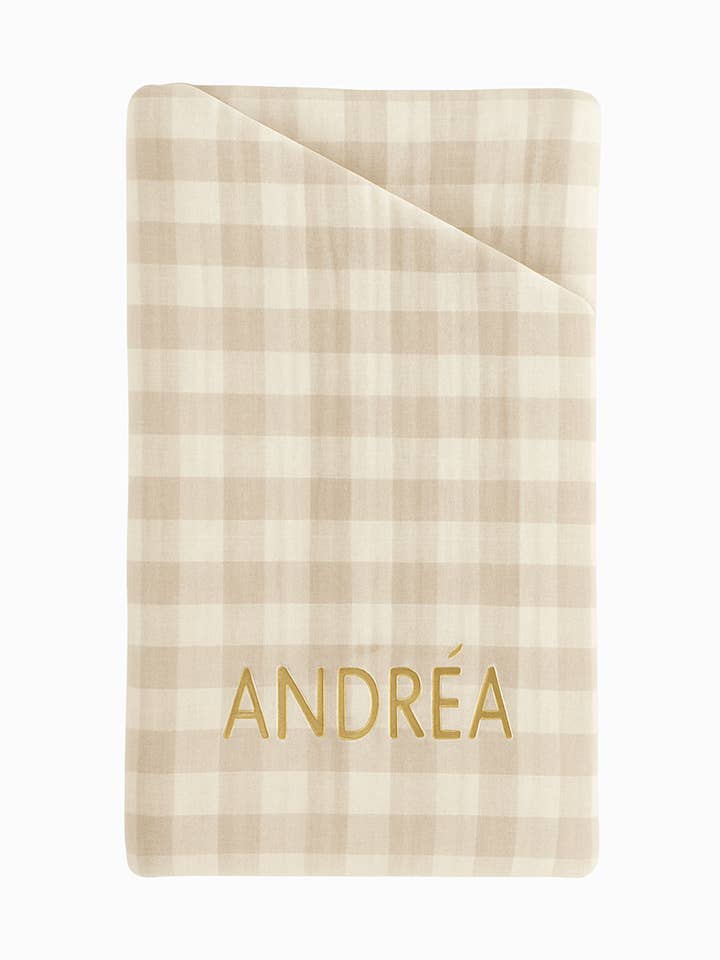 Personaliseerbaar kinderbrillenhoesje, gewatteerd, van beige vichy-katoengaas voor wholesale door MAZZANNE