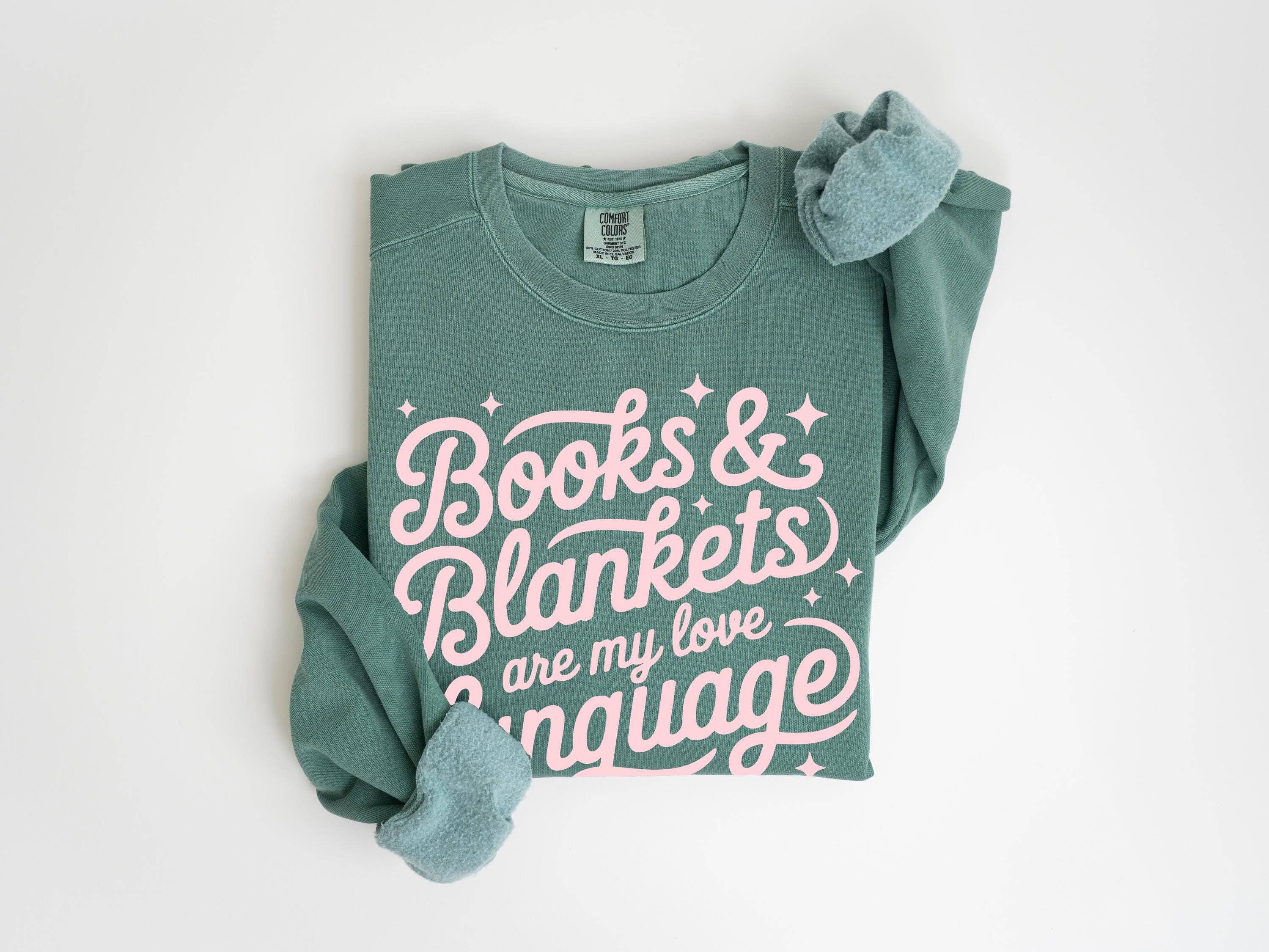 Keen Bee Studio - Wholesale Graphic Sweatshirt - Women's - Books & Blankets Are My Love Language Heavyweight Garment-Dyed Sweatshirt2