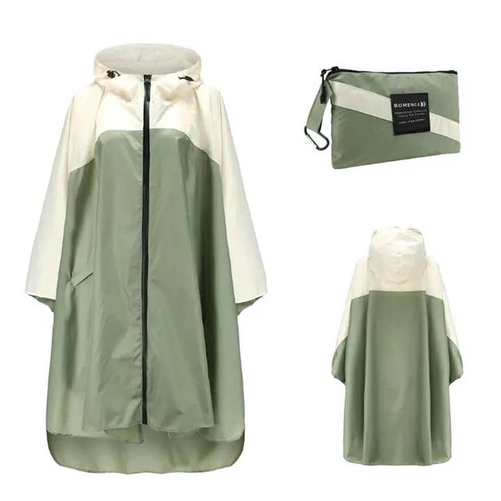 Bomence – wholesale Outerwear poncho – Women′s – Green rain poncho for cycling & hiking women