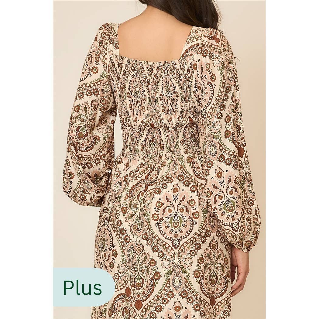 Marrone Chiaro Abito lungo a maniche lunghe con scollo a V e stampa floreale in vendita all'ingrosso su Faire4