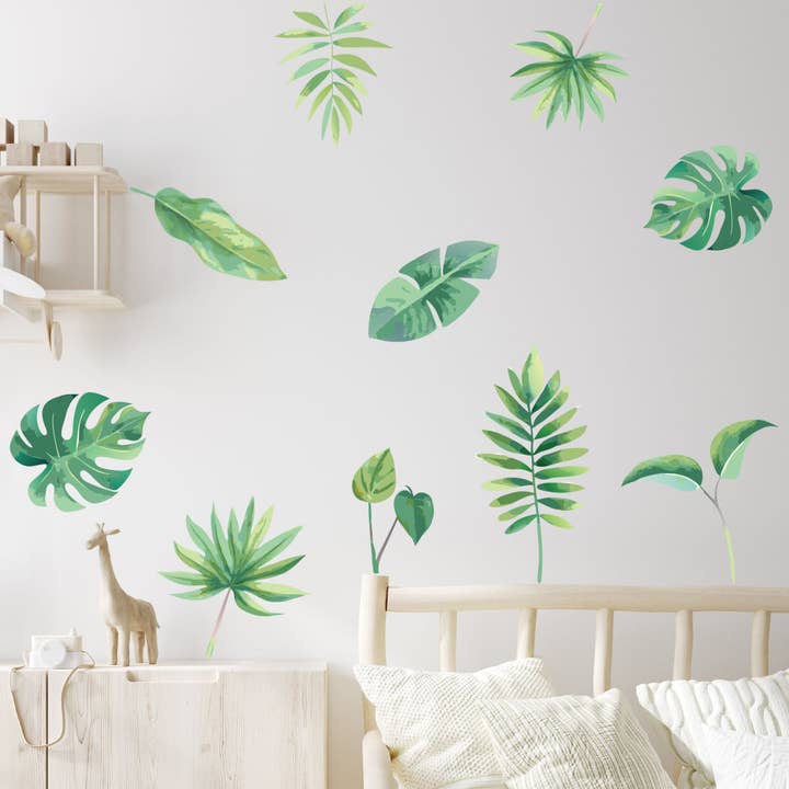 Akvarel Jungle Vægklistermærke - Sæt med 10 Blad Dekoration Vægkunst for engroshandel hos Themed