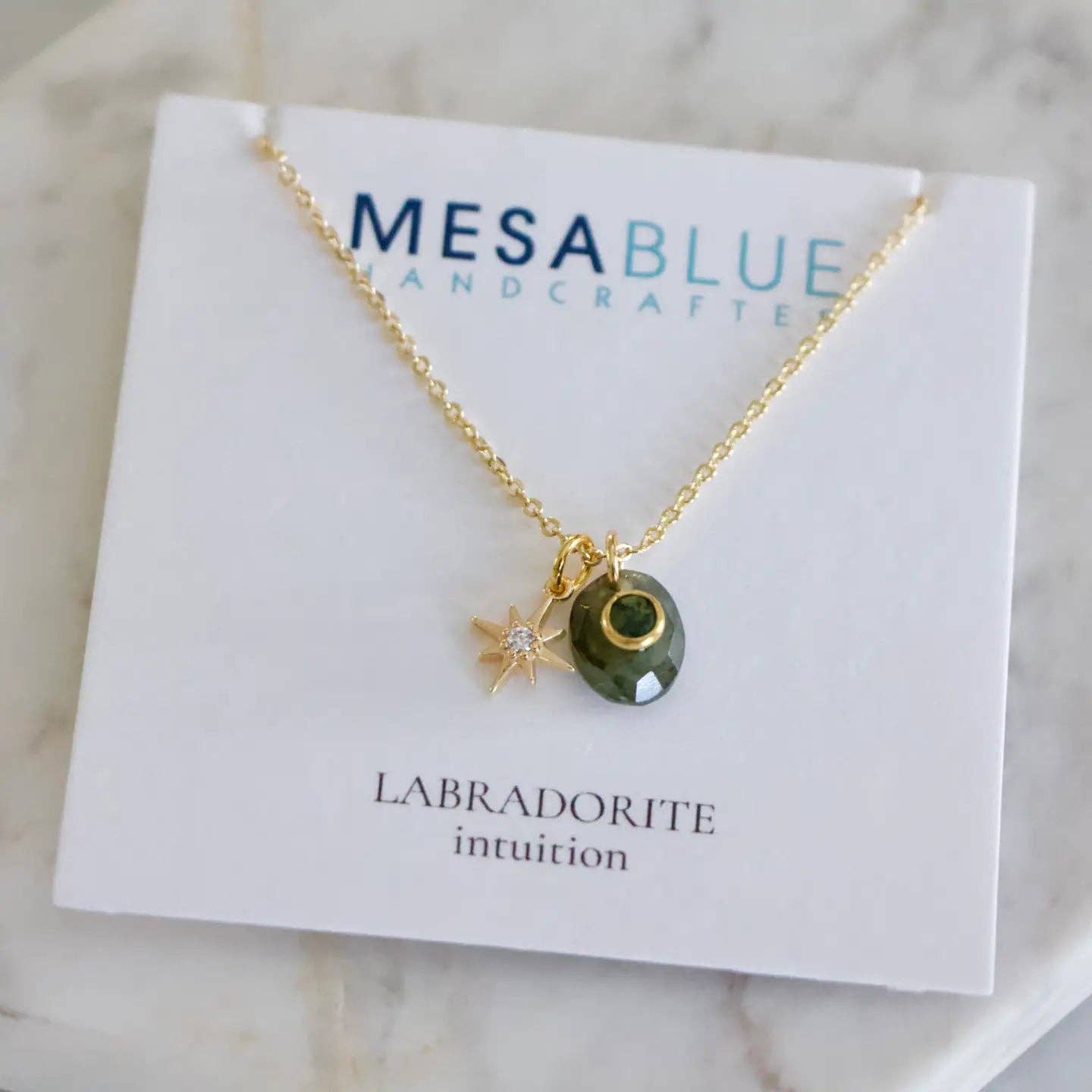 Mesa Blue - Vente Colliers à pendentif - Collier Étoile en Amazonite, Labradorite, Agate Mousse2