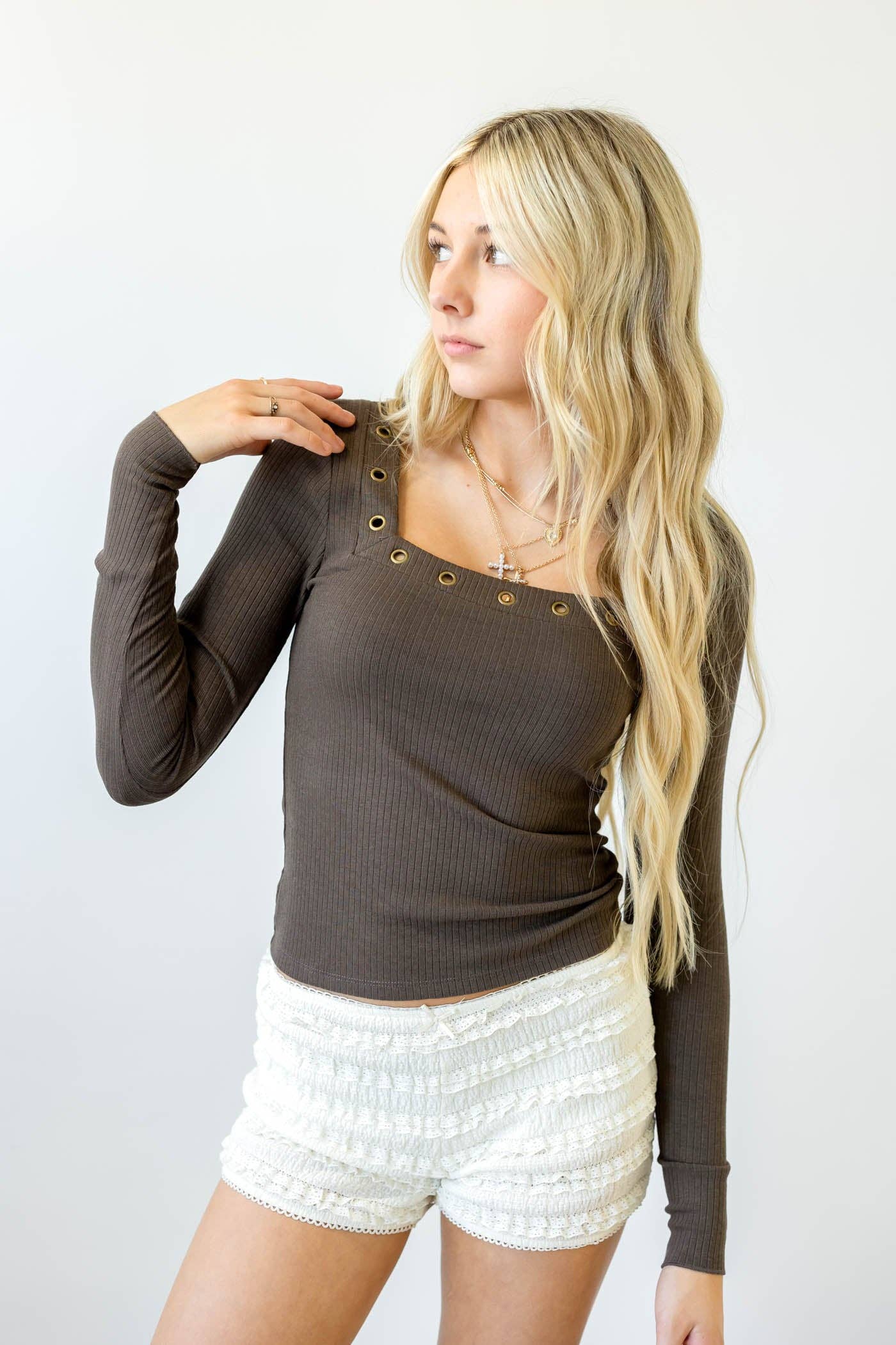 Nectar Clothing - Wholesale Knit Top - Women's - Grommet Long Sleeve Top14
