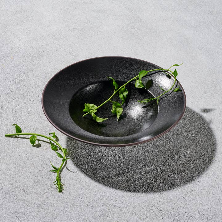 Kadra Kitchenware - Wholesale Dinner Plate - Vikko Thunder - Black Soup Plate with Rim, 9"
