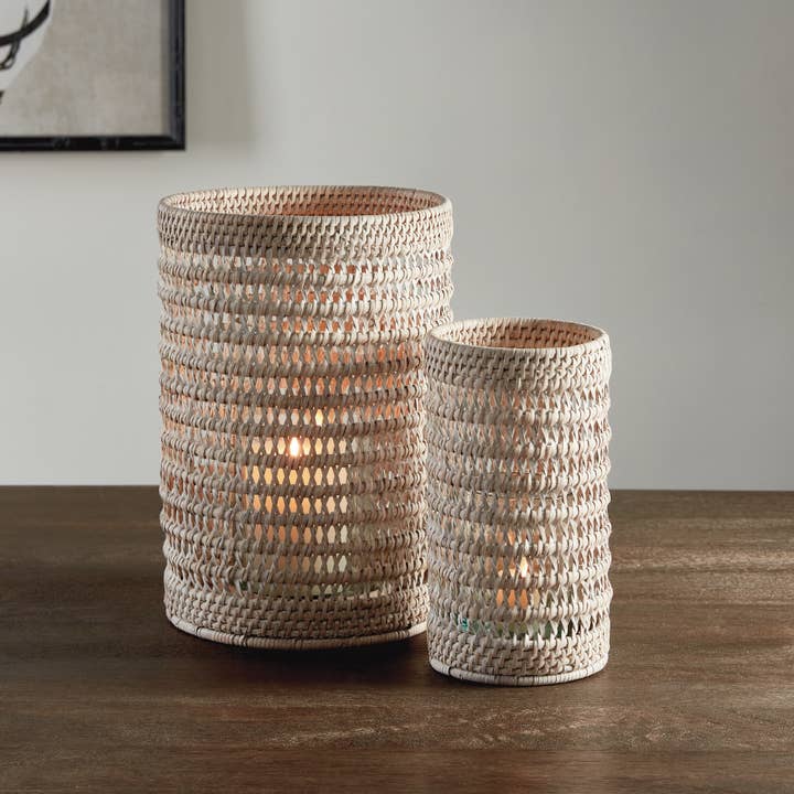 Napa Home & Garden - Wholesale Candle Holder - Burma Rattan Hurricane Small, White1
