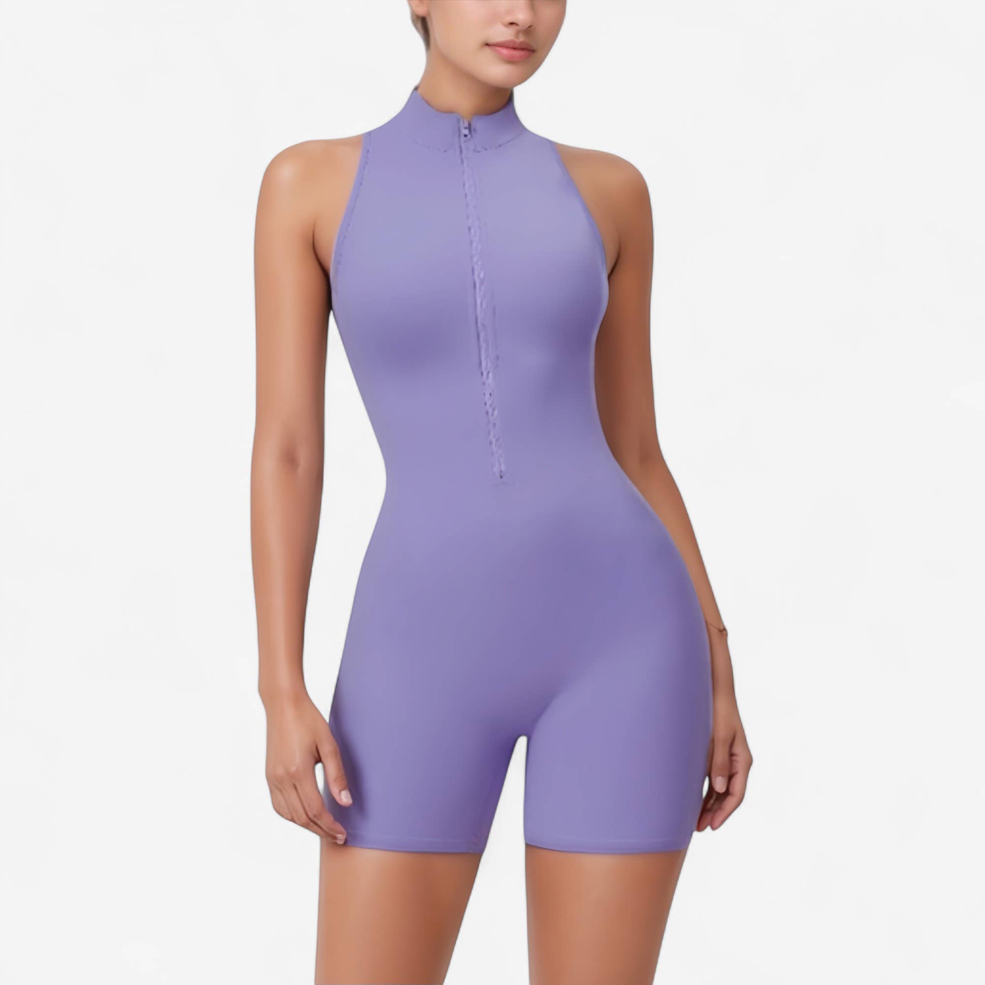 Active by Anna-Kaci - Wholesale Romper - Women's - Sleeveless Zip Front Active Romper with High Neck and Fitted20