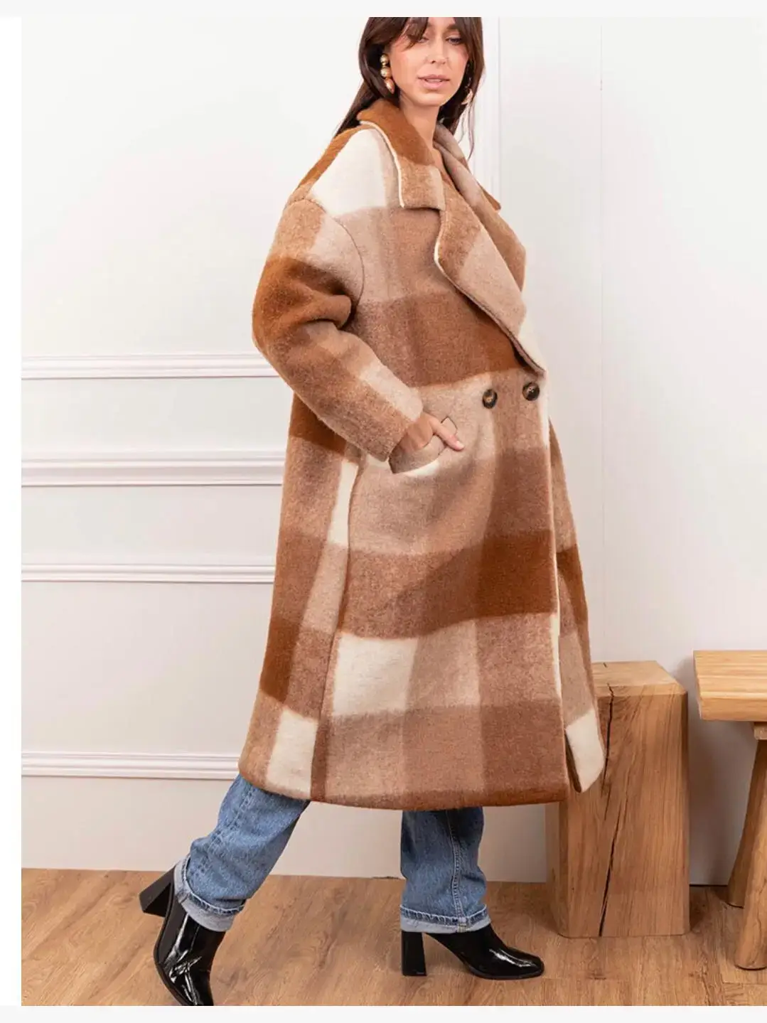 la maison des fibres naturelles - Vente Manteau – femme - Manteau à carreaux 60705+size MADE IN ITALY 2