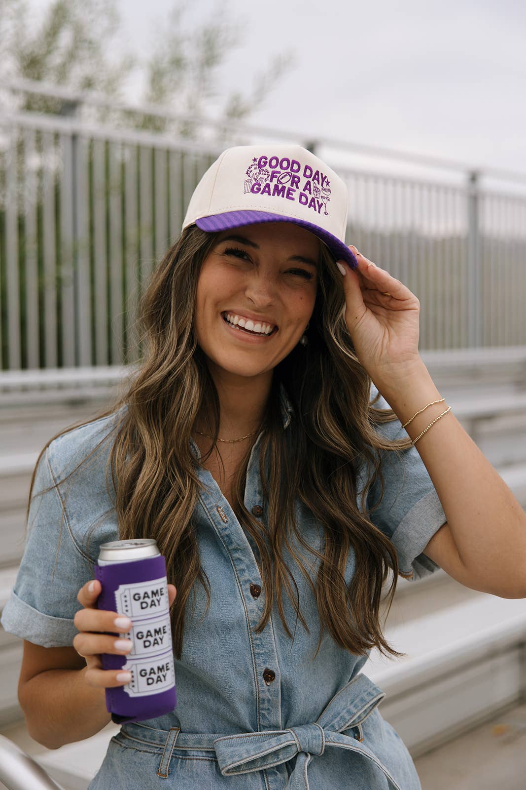 Ruby Moon - Wholesale Baseball Cap - Women's - Good Day For A Game Day- Striped Bill Hat Game Day Hat2