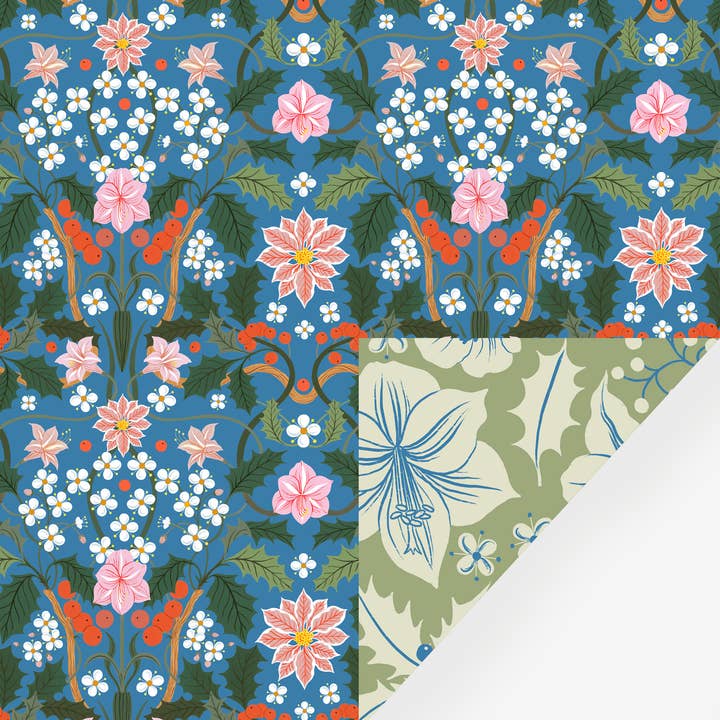 Botanica Paper Co. - Wholesale Flat Wrap - CHRISTMAS BLUE | Double Sided Wrapping Paper