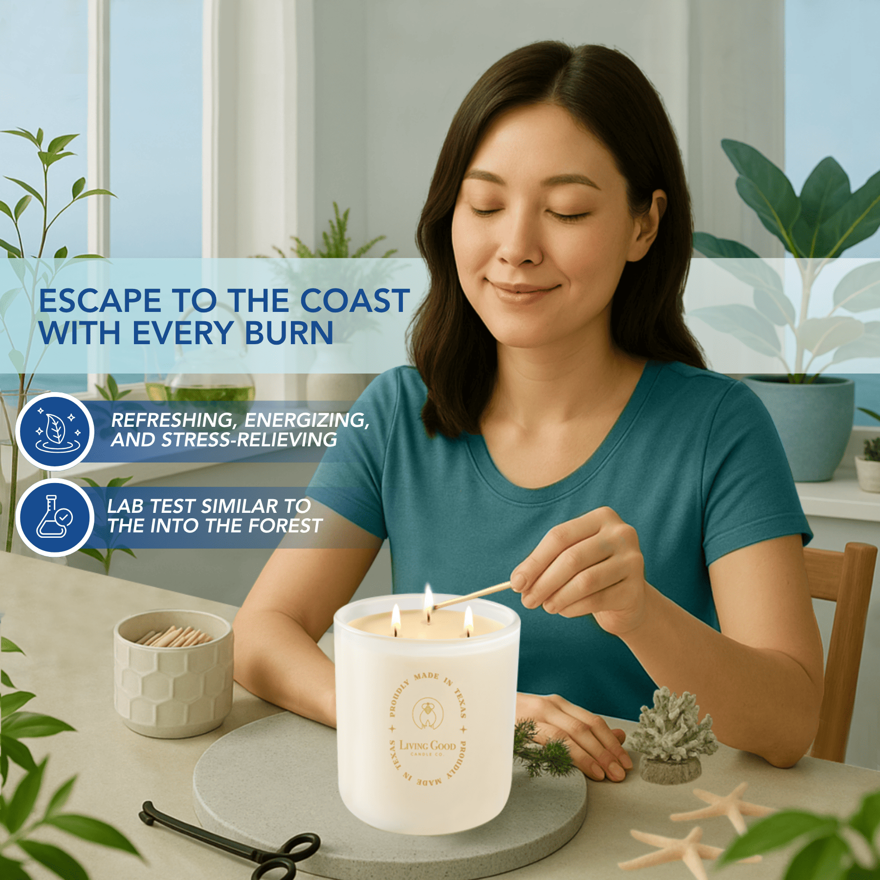 Living Good Candle Co. - Wholesale Jar/Filled Candle - Coastal Breeze - Beeswax Candle - Ocean Fresh Citrus3