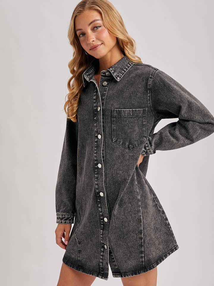 Bluivy - Wholesale Dress – Women's - DENIM BUTTON DOWN SHIRT DRESS5