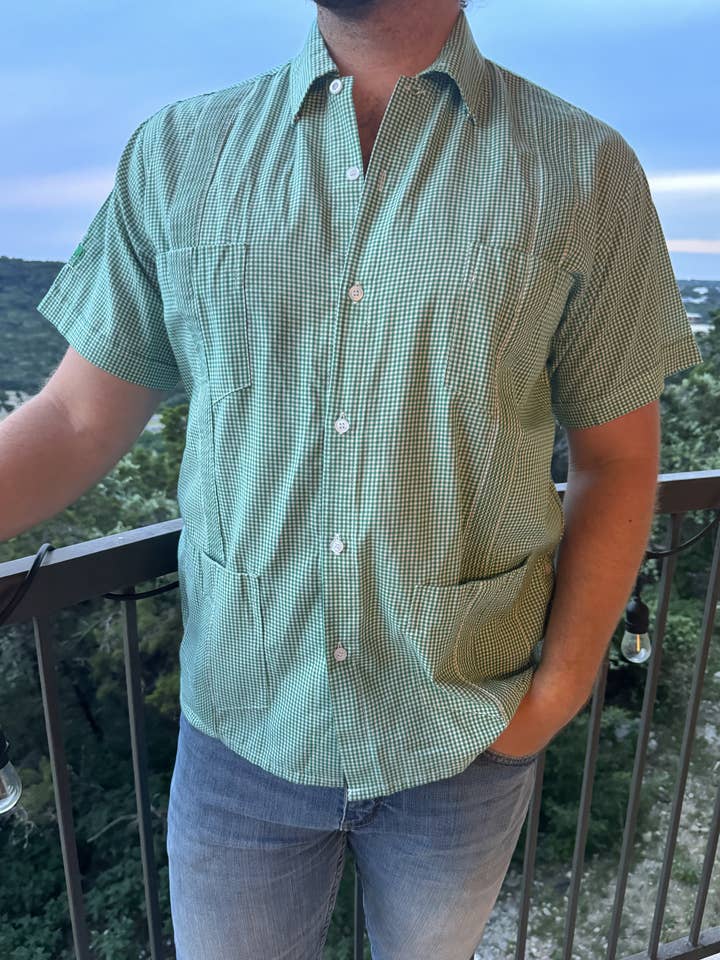 Guayabera - Green Gingham for wholesale by American Duke