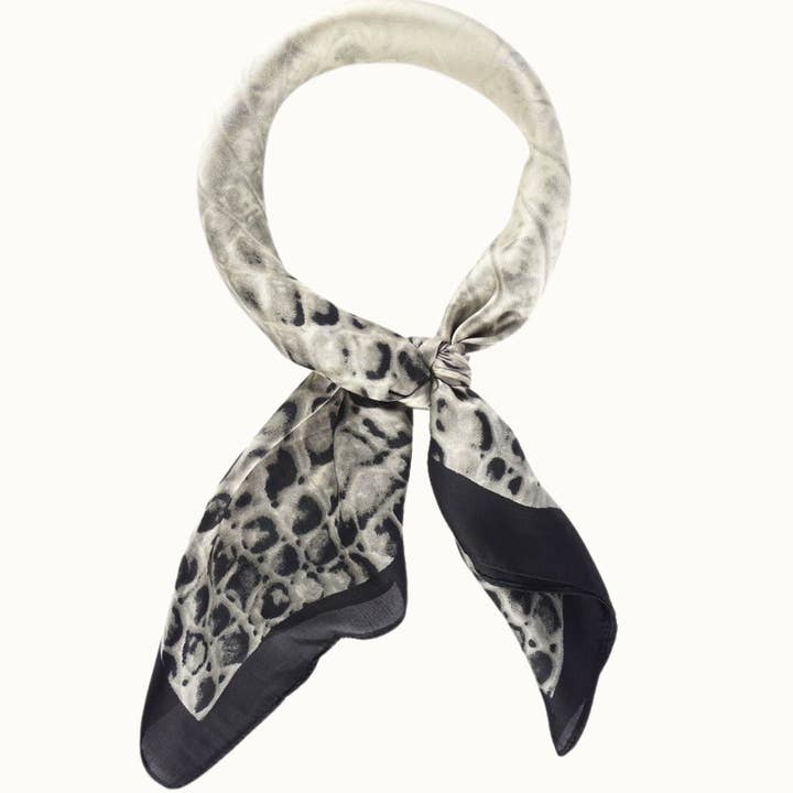Olive & Pique - Wholesale Scarf - Unisex - "So Silky" Satin Neckerchief Scarf, Versatile, Black Croc0
