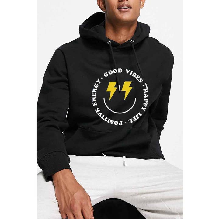 GOOD VIBES FACE GRAPHIC MENS HOODIE for wholesale by HUENIQ