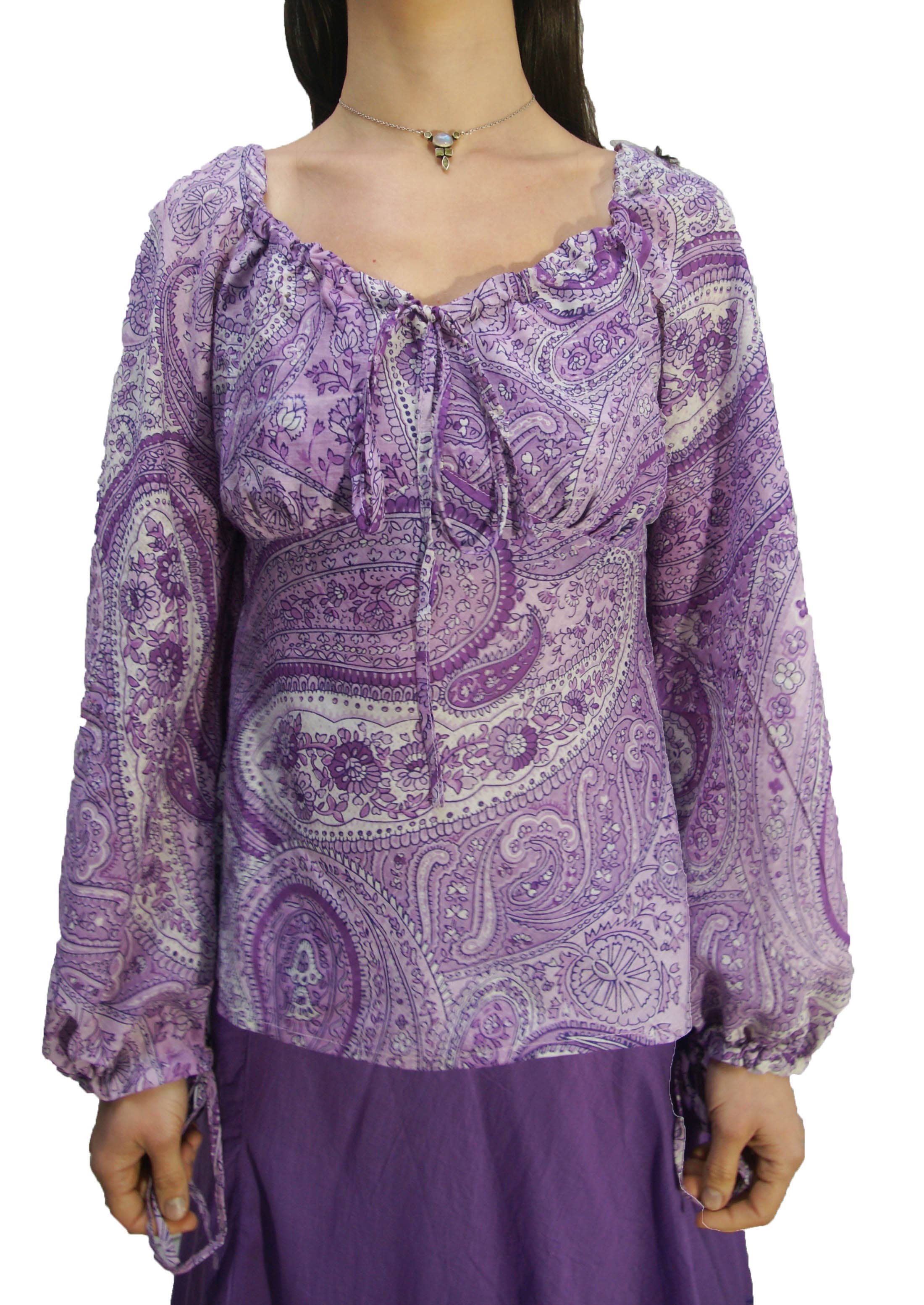 KASHI INC - Wholesale Blouse - Women's - Long Sleeve Paisley Peasant Cotton Blouse Drawstring on neck6