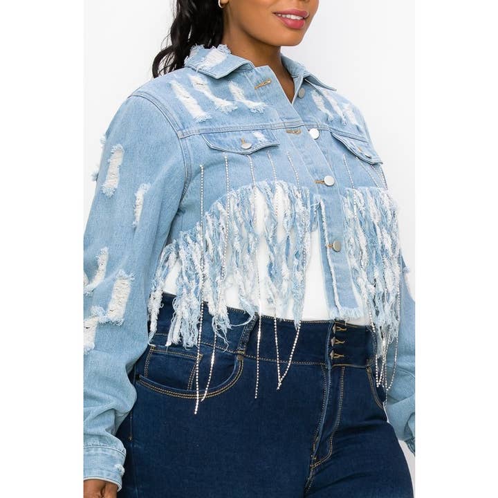 PLUS SIZE RHINESTONE DENIM JACKET for wholesale on Faire3