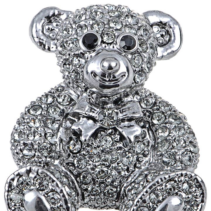 Valentine Silver Teddy Bear Stuffed Animal Lapel Brooch Pin for wholesale by AK Brand