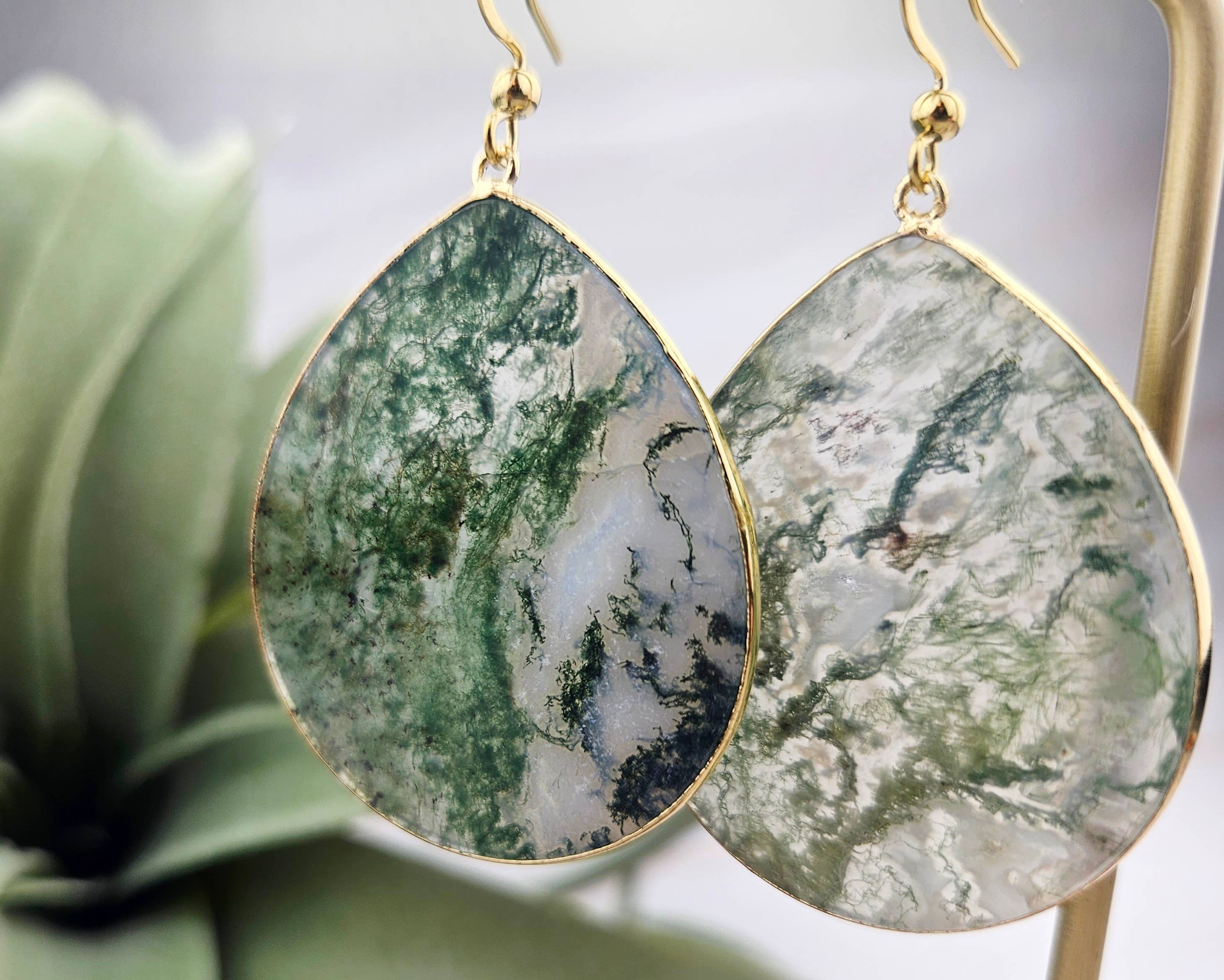 WonderLight Jewelry – wholesale Dangle earrings – Flat Teardrop Earrings - Moss Agate / Serenity3