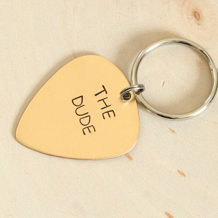 Personalized Bronze Guitar Pick Keychain Custom Stamped and Engraved for wholesale by NiciArt LLC