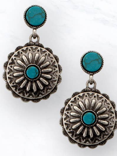 Vintage Turquoise Western Medallion Earrings for wholesale by Suzie Q USA